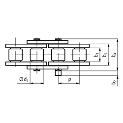 Einfach-Rollenkette nach Werksnorm Teilung 1/2x3/16" verstärkt, Technische Zeichnung